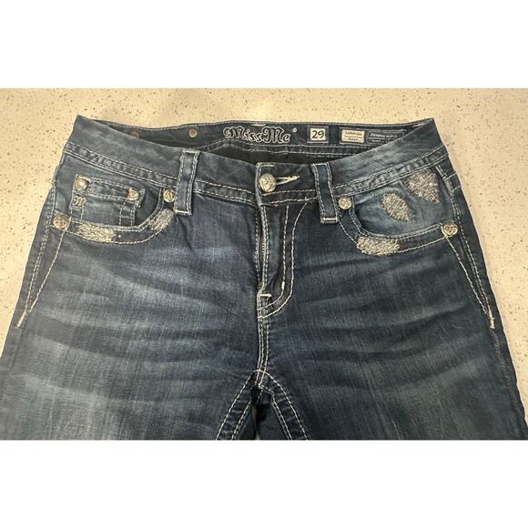 MISS ME Jeans Womens Size 29 Signature Boot Cut Blue Denim Mid Rise Pants - Picture 2 of 4